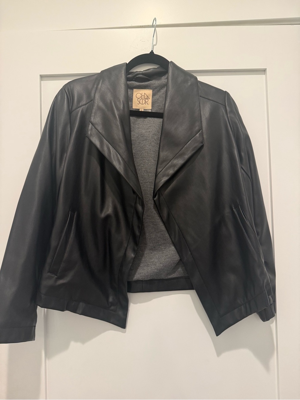 Chaser Black Faux Leather Open-Front Jacket